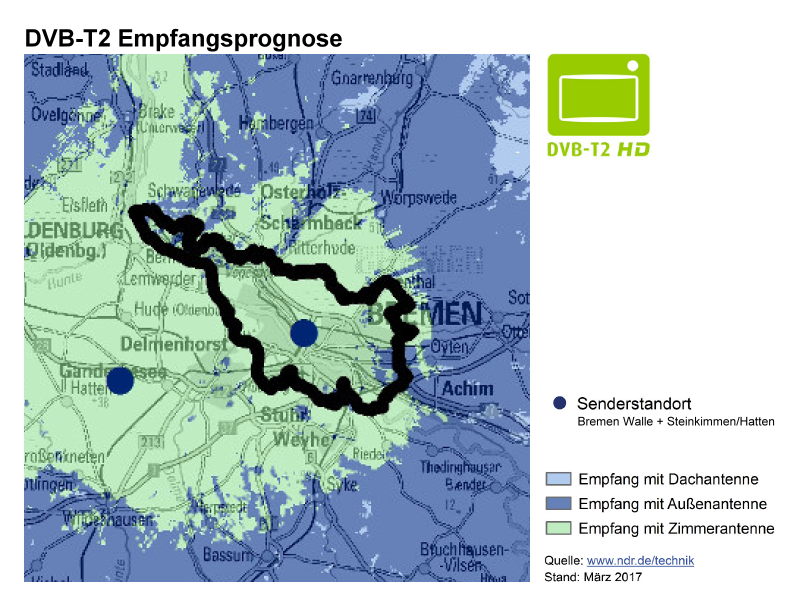 DVB-T2 Empfang in Bremen